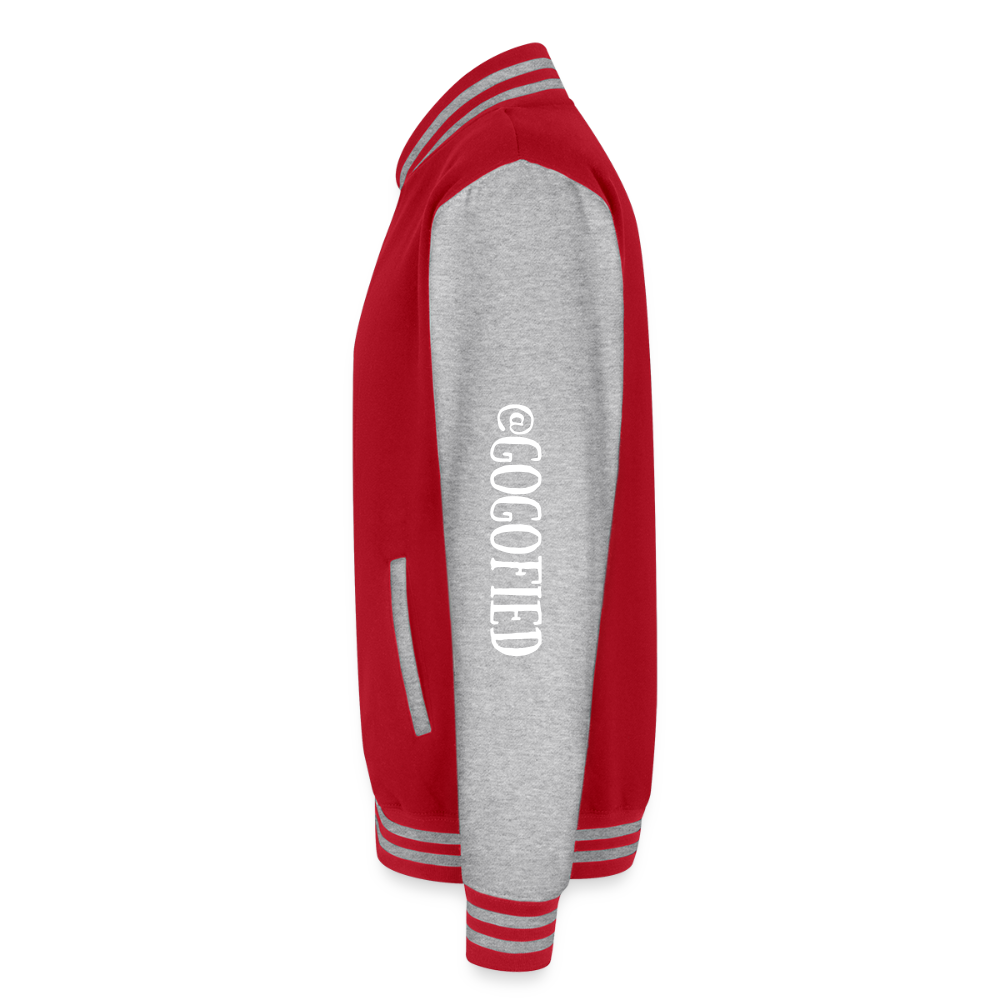 Just Hoods Heavyweight Letterman Jacket - red/heather grey